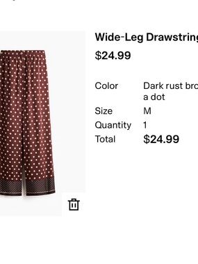 H&M Polka Dot Wide-Leg Drawstring Pants - Dark Rust Brown with White Dots